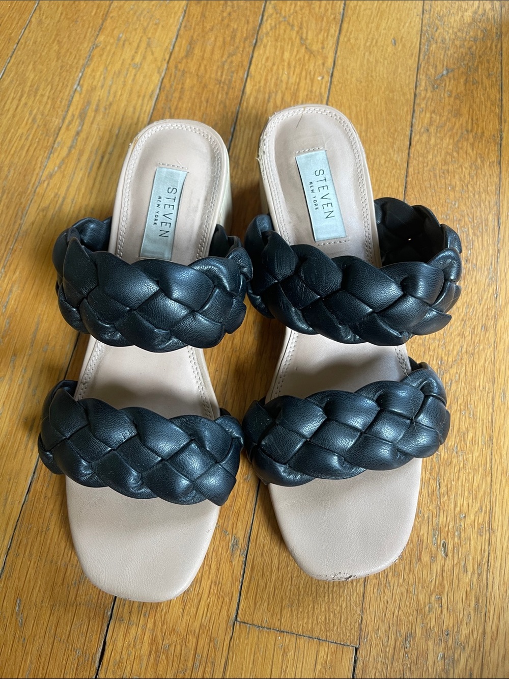 Steven By Steve Madden Black Braided Double-Strap Slide Mules